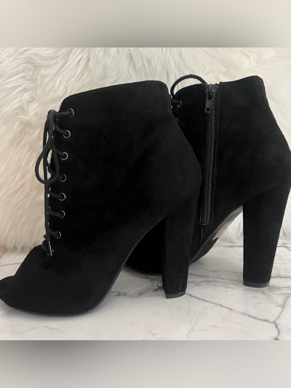 Dollhouse Black Lace-Up Peep-Toe Ankle Boots